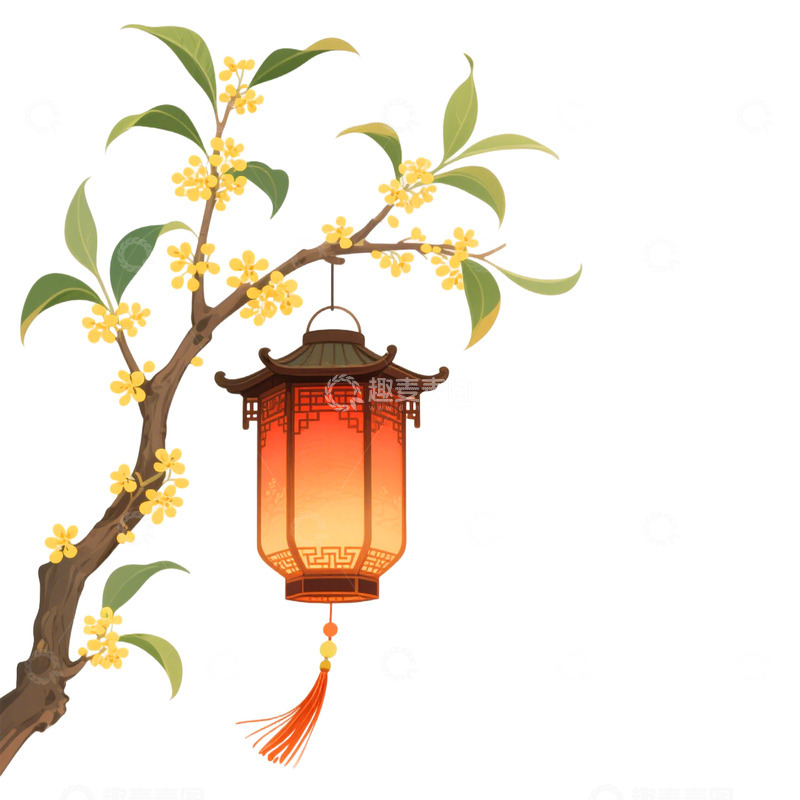 高清大图下载【趣麦麦图】卡通手绘中国灯笼和桂花5