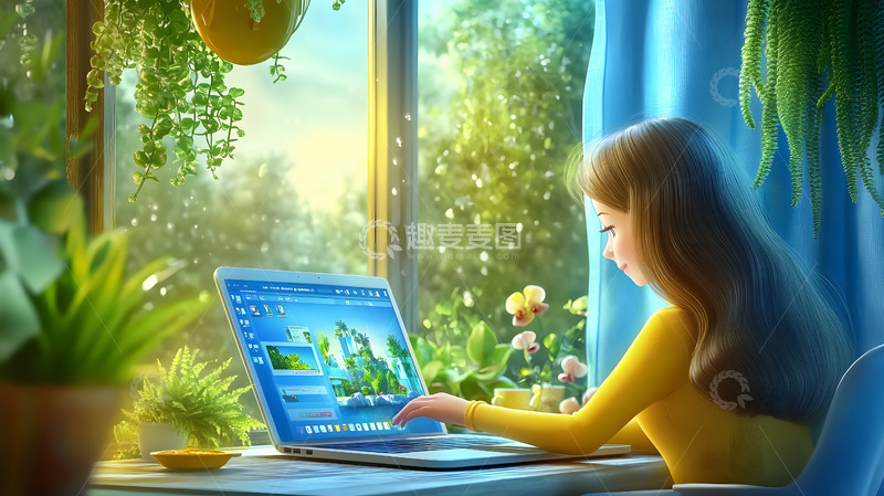 高清大图下载【趣麦麦图】使用笔记本电脑的3D卡通人物3
