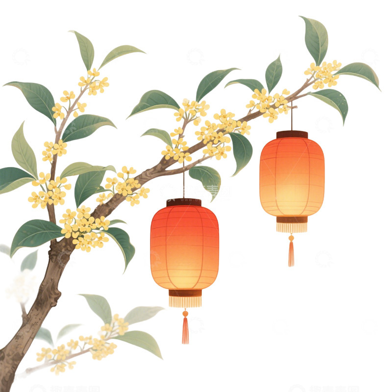 高清大图下载【趣麦麦图】卡通手绘中国灯笼和桂花6