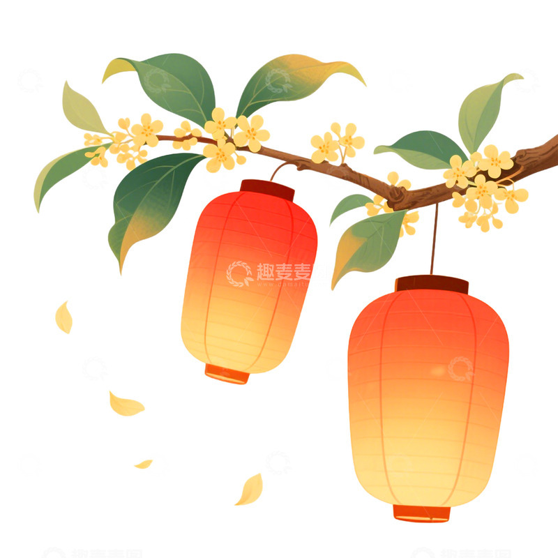 高清大图下载【趣麦麦图】卡通手绘中国灯笼和桂花