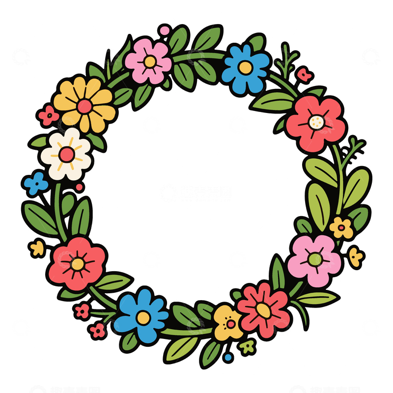 源文件下载【趣麦麦图】花朵围成的花圈边框