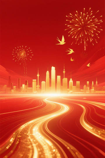 城市建筑红金主视觉背景