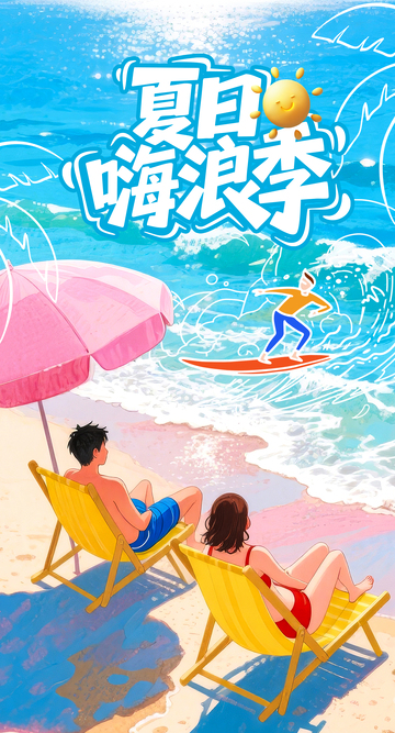 夏日嗨浪季海滩度假字体设计