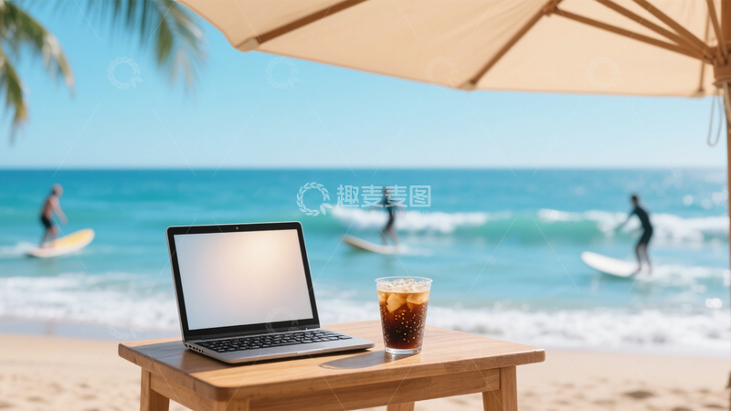 高清大图下载【趣麦麦图】海滩办公自由惬意3