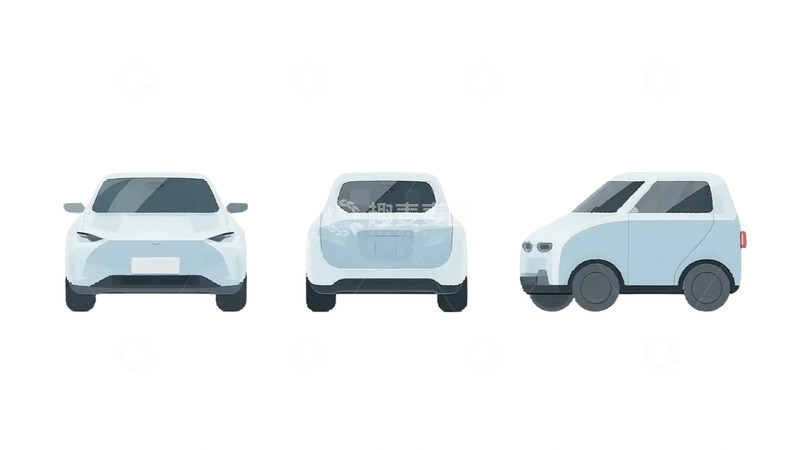 源文件下载【趣麦麦图】蓝色小汽车三视图