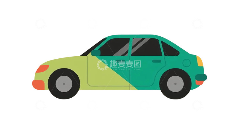 源文件下载【趣麦麦图】扁平化绿色小汽车