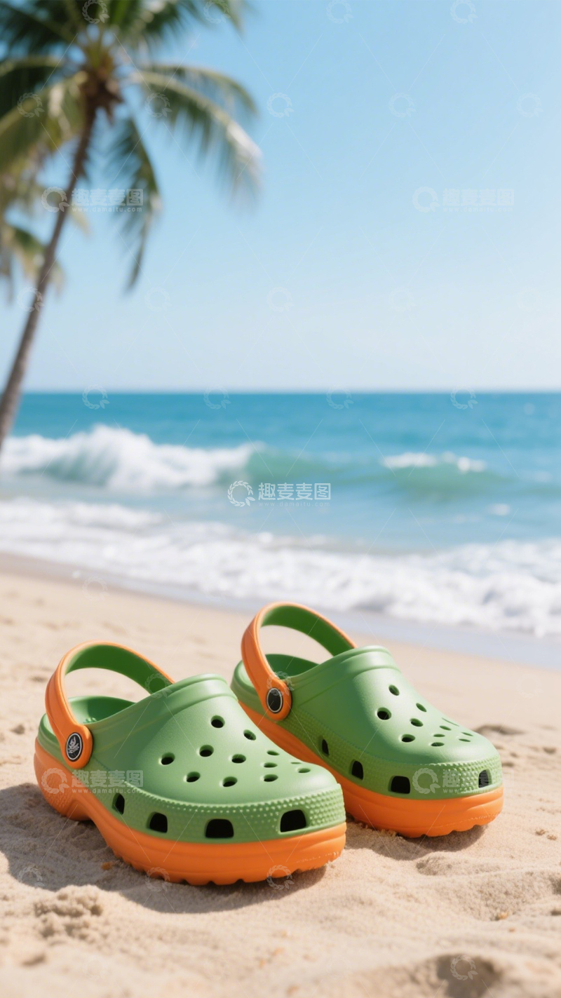 高清大图下载【趣麦麦图】洞洞鞋沙滩童趣度假1