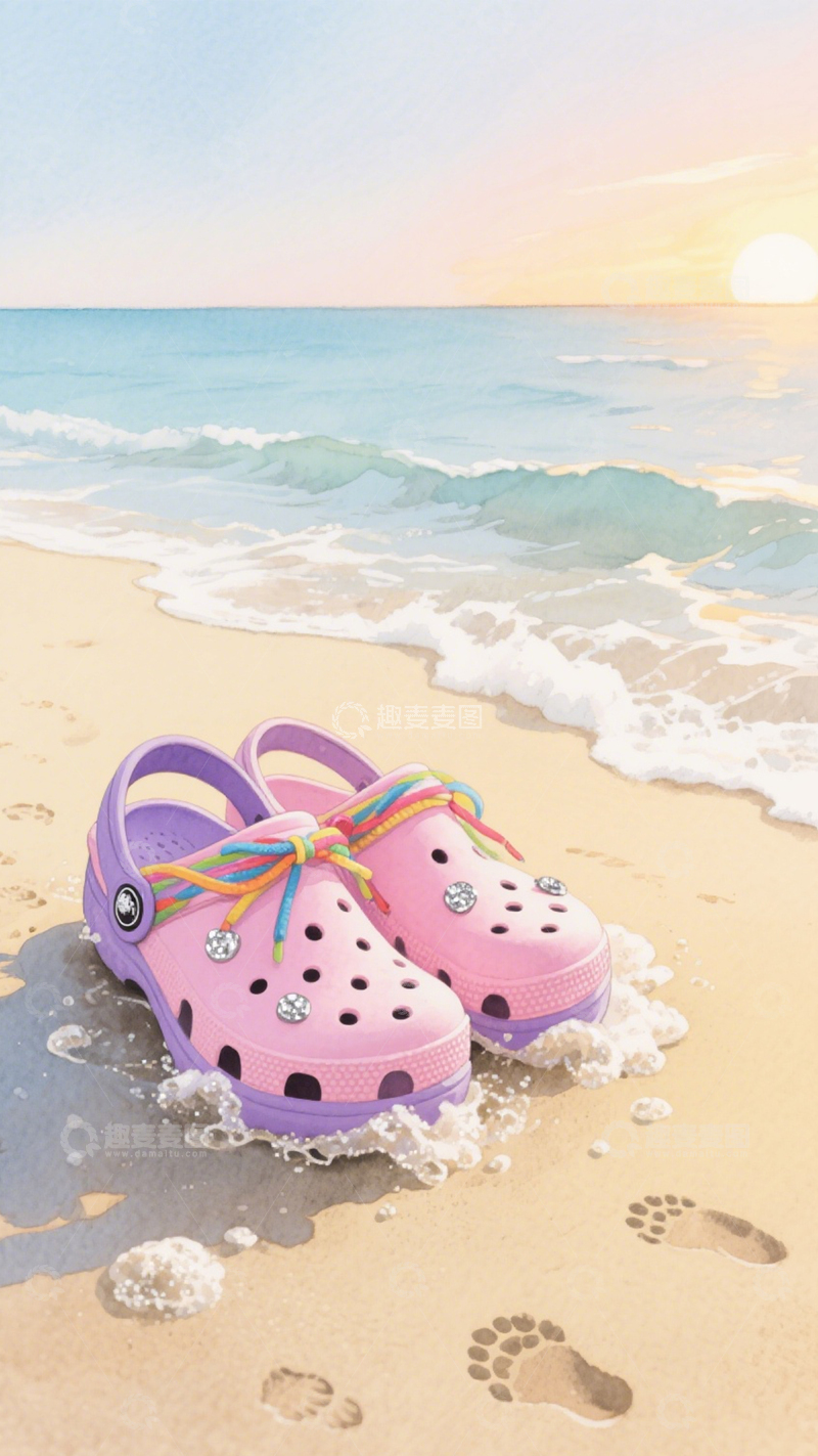高清大图下载【趣麦麦图】洞洞鞋沙滩童趣度假3