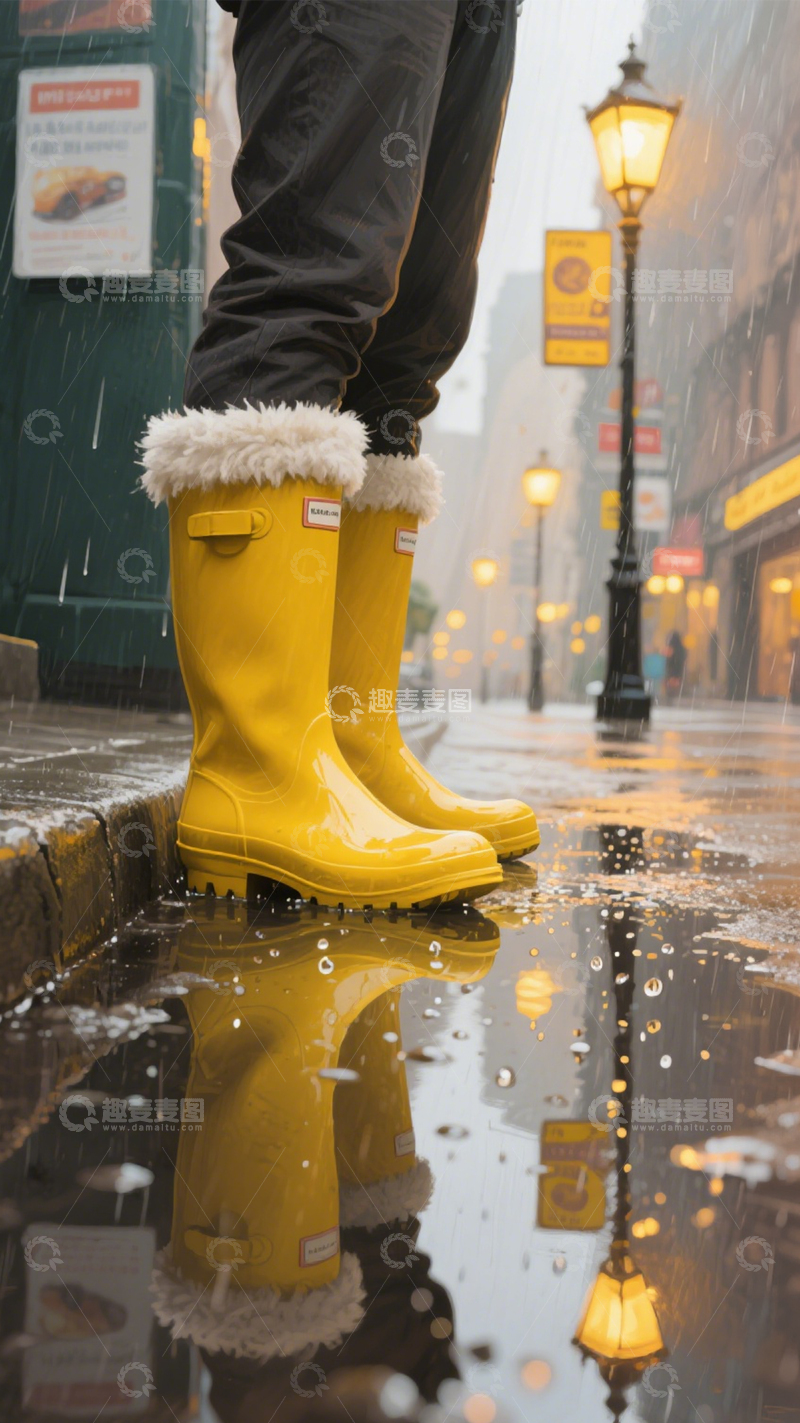 高清大图下载【趣麦麦图】雨靴雨天时尚街景