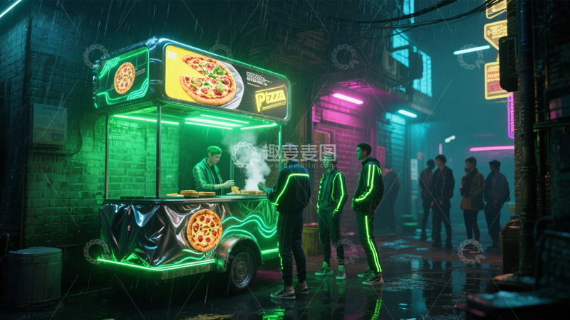 高清大图下载【趣麦麦图】赛博街头汉堡摊2