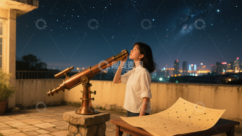 高清大图下载【趣麦麦图】望远镜观星浪漫探索1