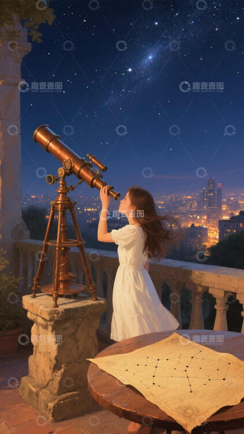 高清大图下载【趣麦麦图】望远镜观星浪漫探索