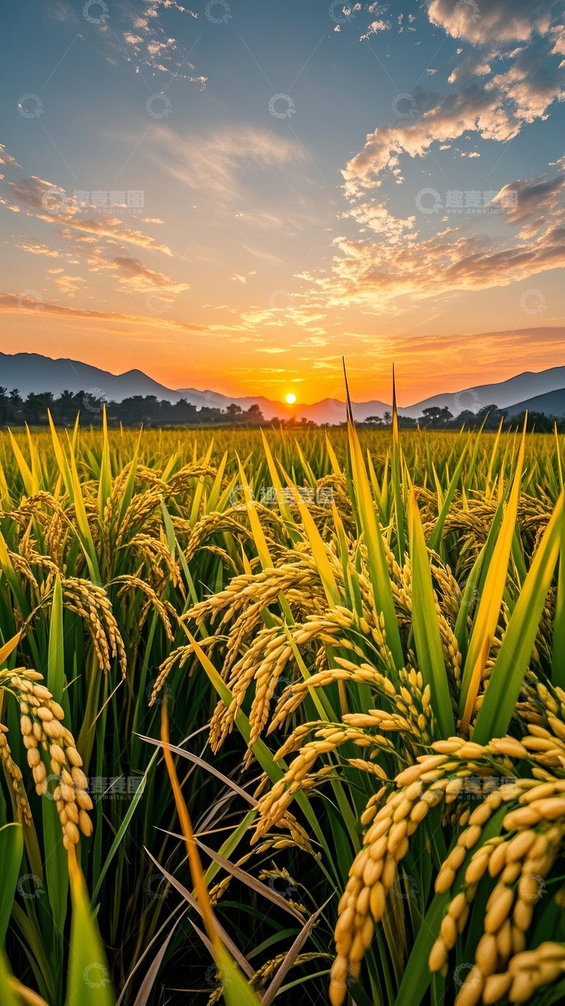 高清大图下载【趣麦麦图】金灿灿的天空草原稻田