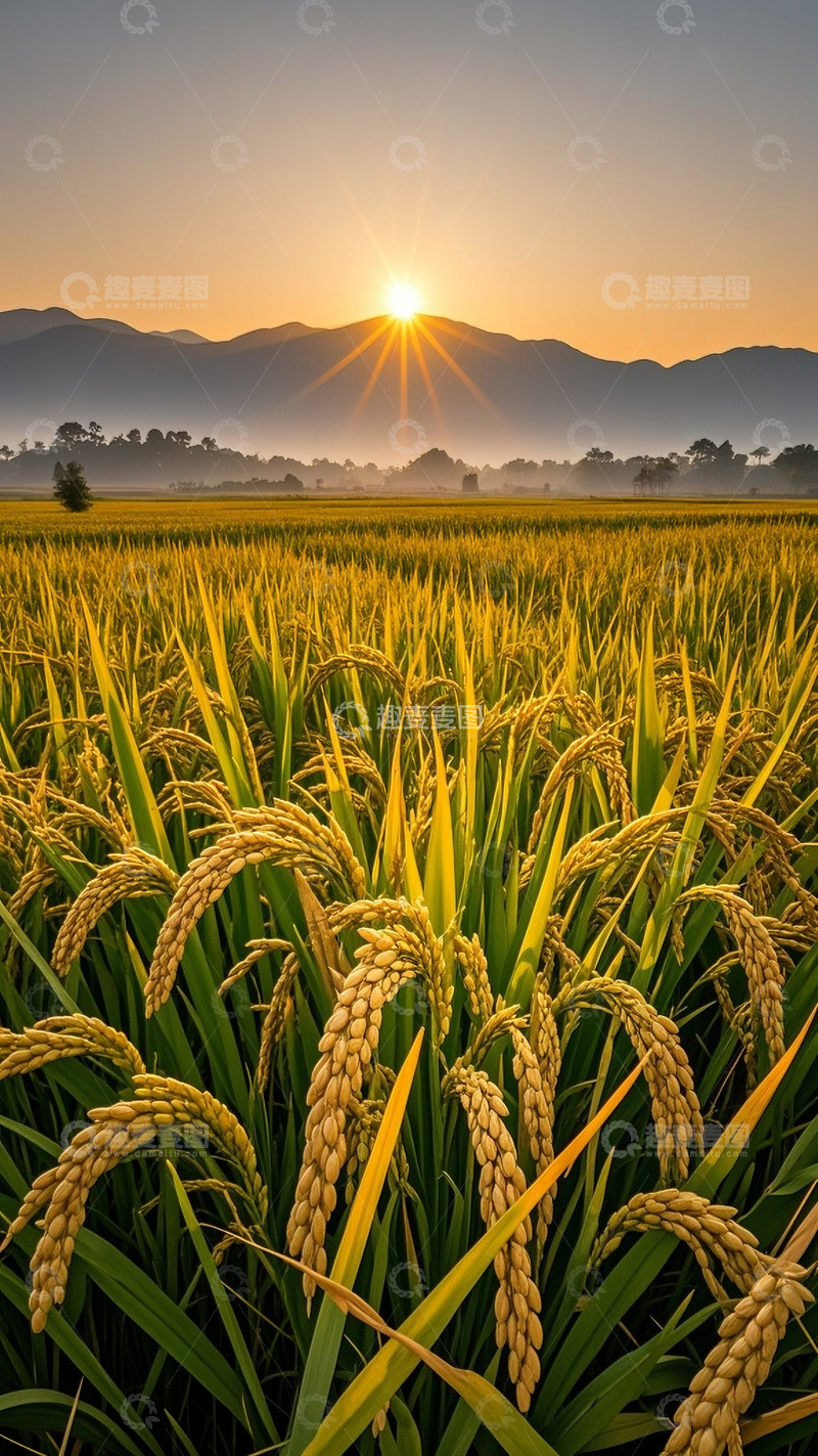 高清大图下载【趣麦麦图】中午太阳照耀的大片粮田