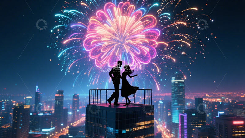 高清大图下载【趣麦麦图】城市烟花浪漫约会1