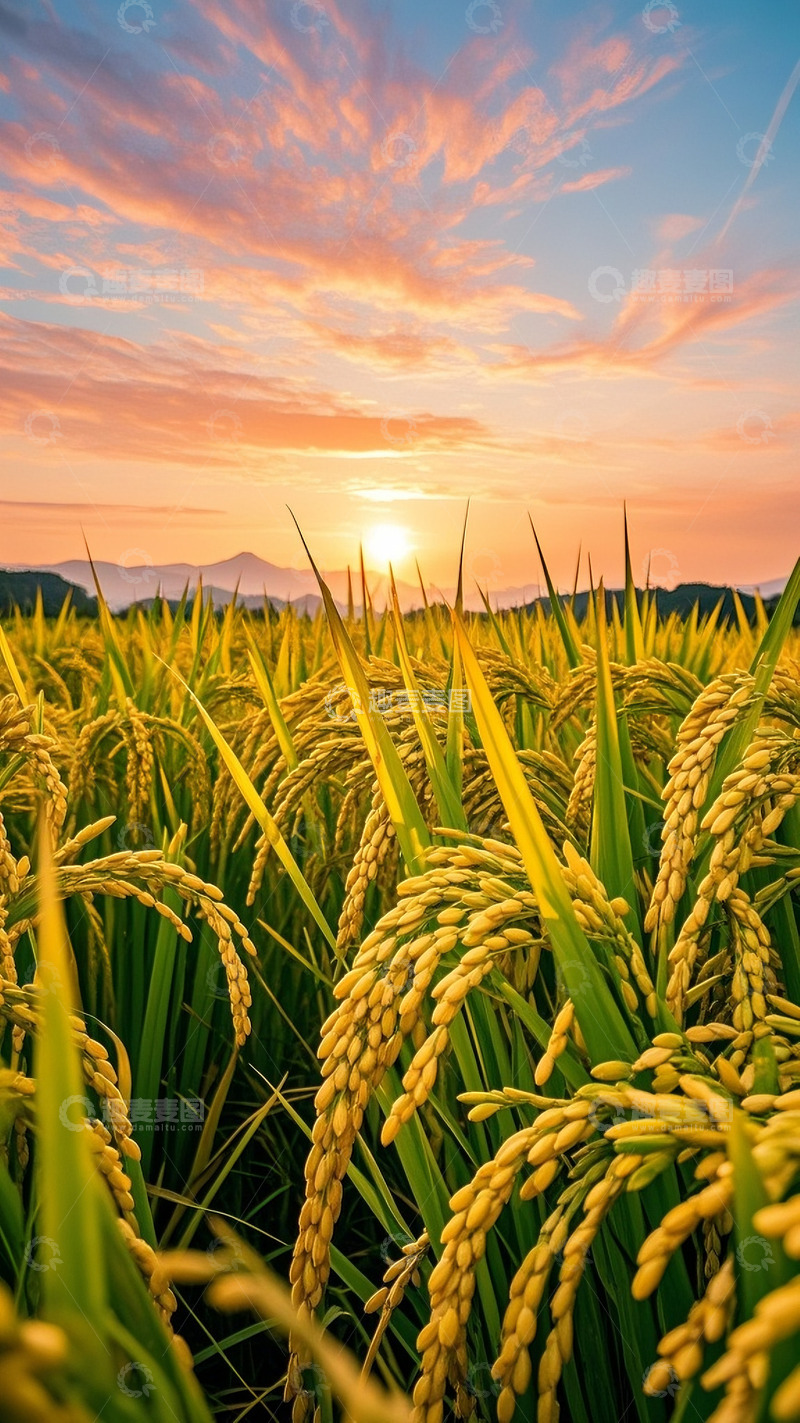 高清大图下载【趣麦麦图】早晨太阳照耀的稻田