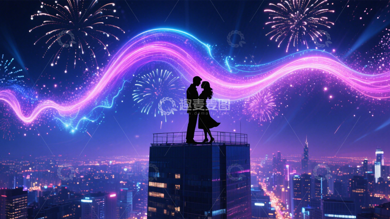 高清大图下载【趣麦麦图】城市烟花浪漫约会