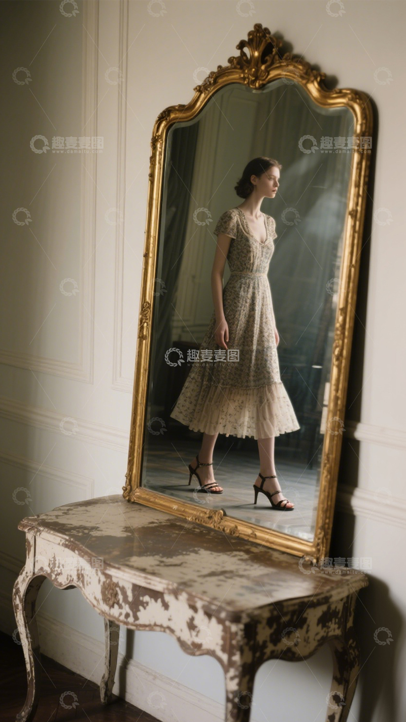 高清大图下载【趣麦麦图】复古镜前裙装优雅3
