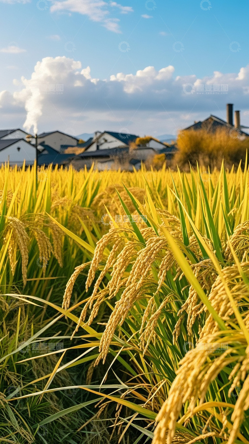 高清大图下载【趣麦麦图】大片麦田远处的人家