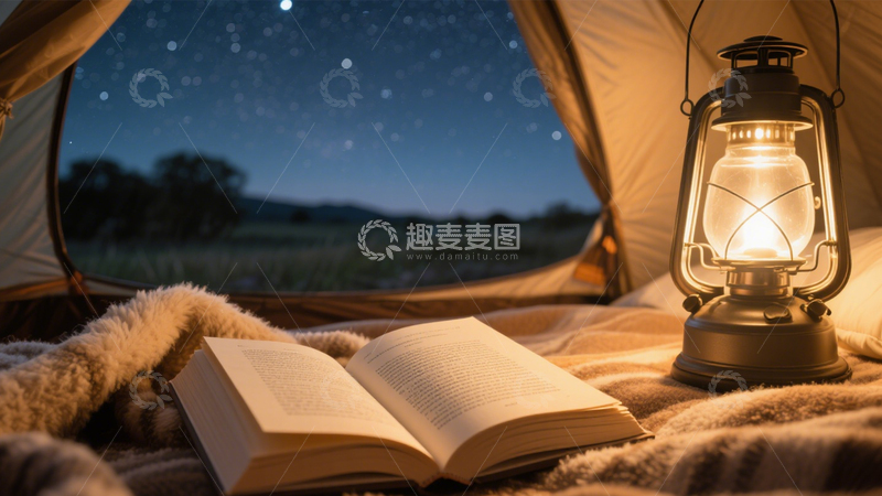 高清大图下载【趣麦麦图】露营帐篷夜读宁静1