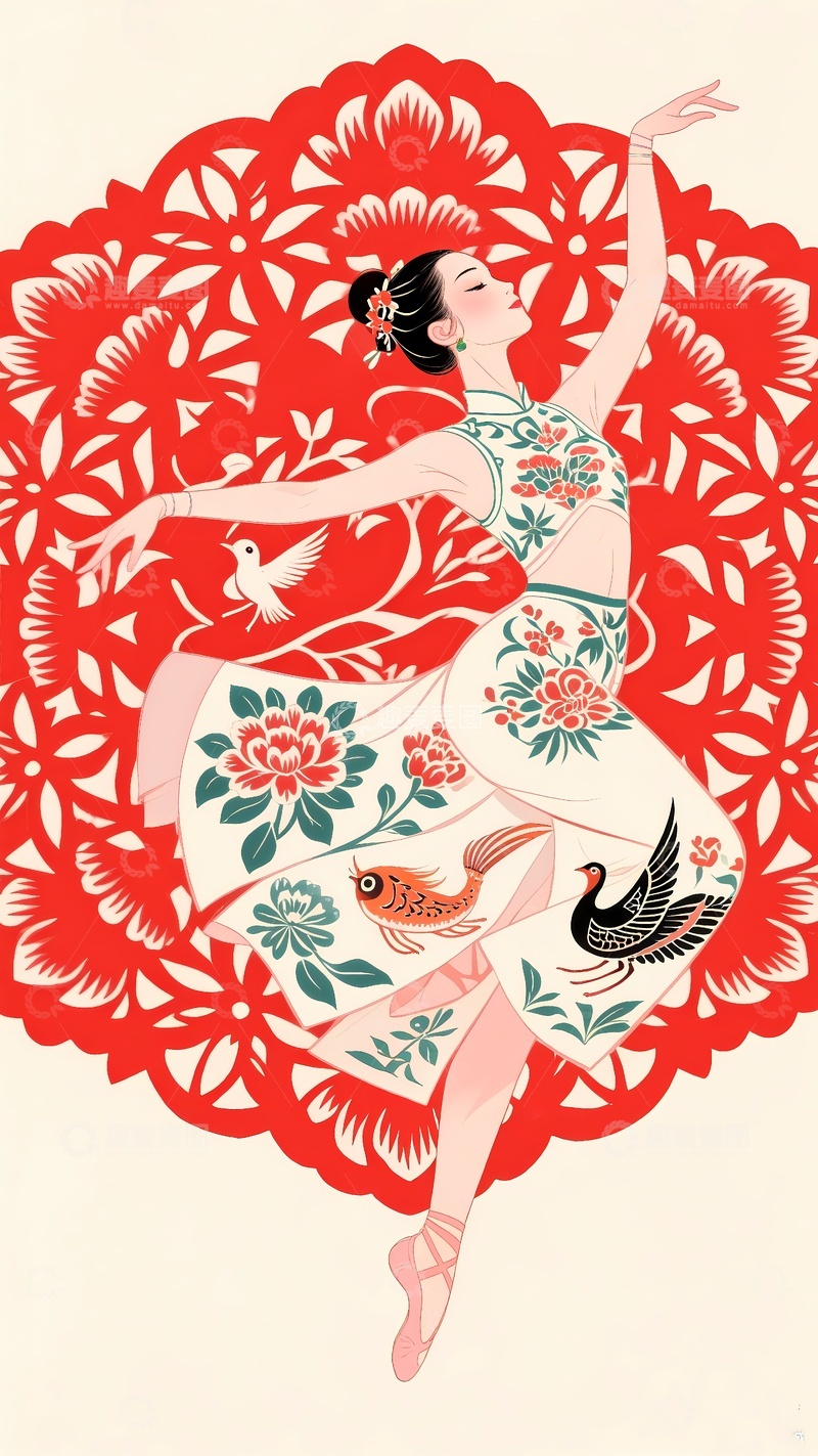 高清大图下载【趣麦麦图】手机壳图案剪纸美女舞蹈