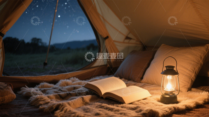 高清大图下载【趣麦麦图】露营帐篷夜读宁静3
