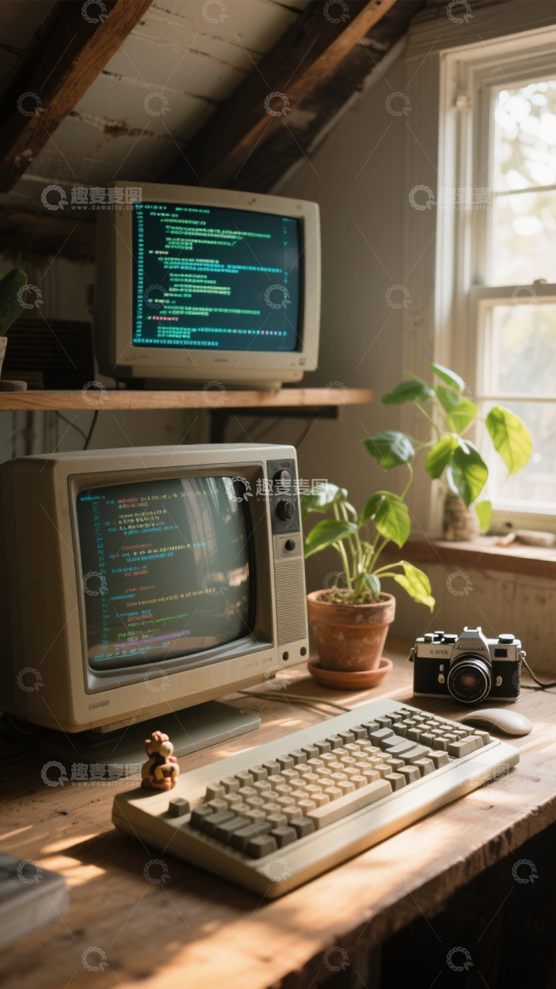 高清大图下载【趣麦麦图】复古电脑工作区文艺1