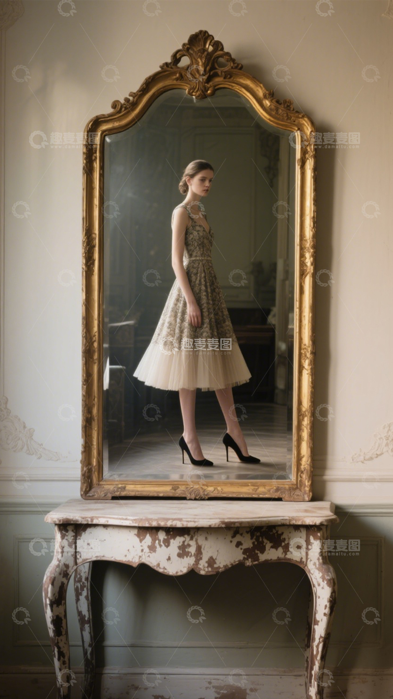 高清大图下载【趣麦麦图】复古镜前裙装优雅