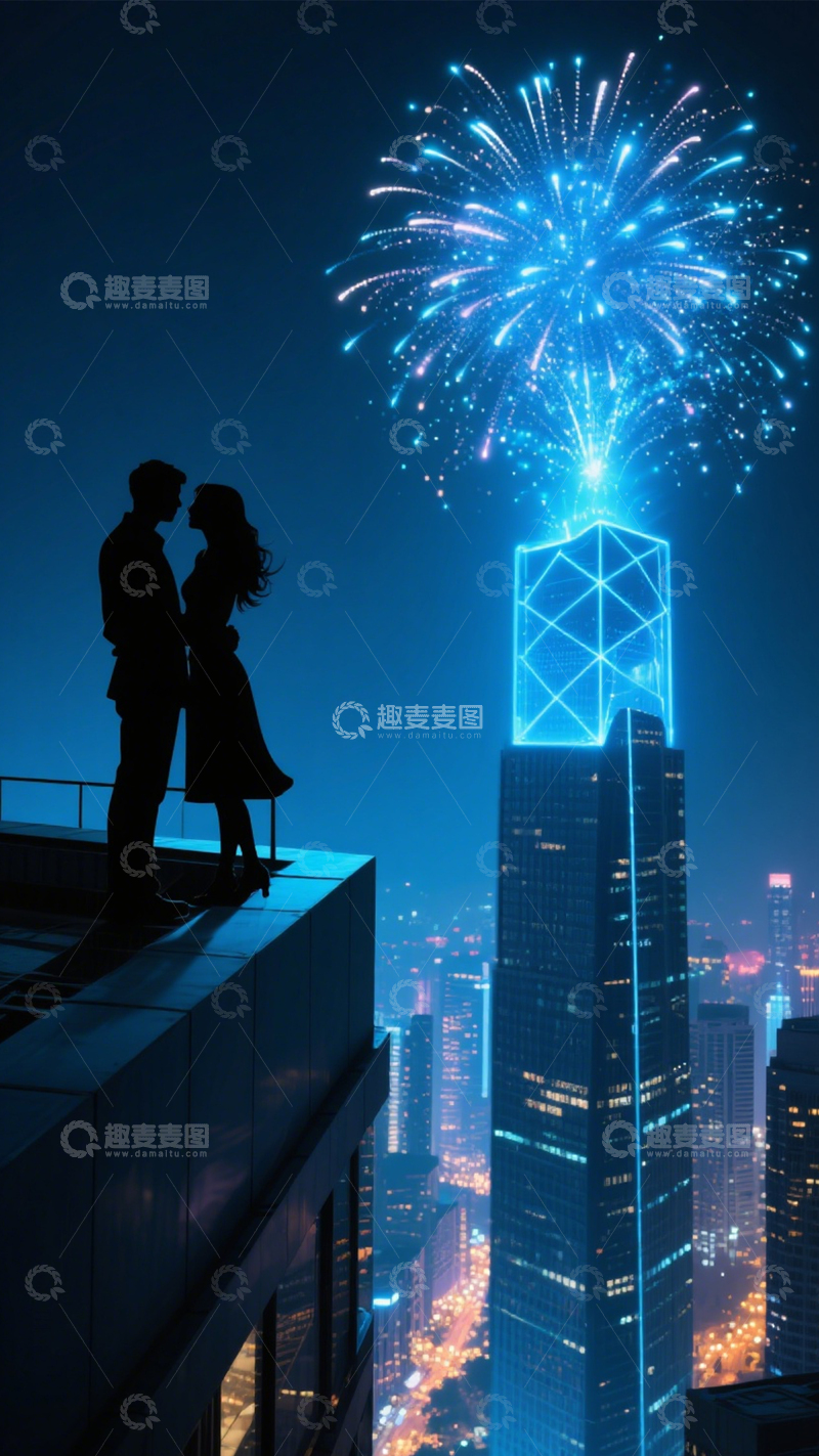 高清大图下载【趣麦麦图】城市烟花浪漫约会2