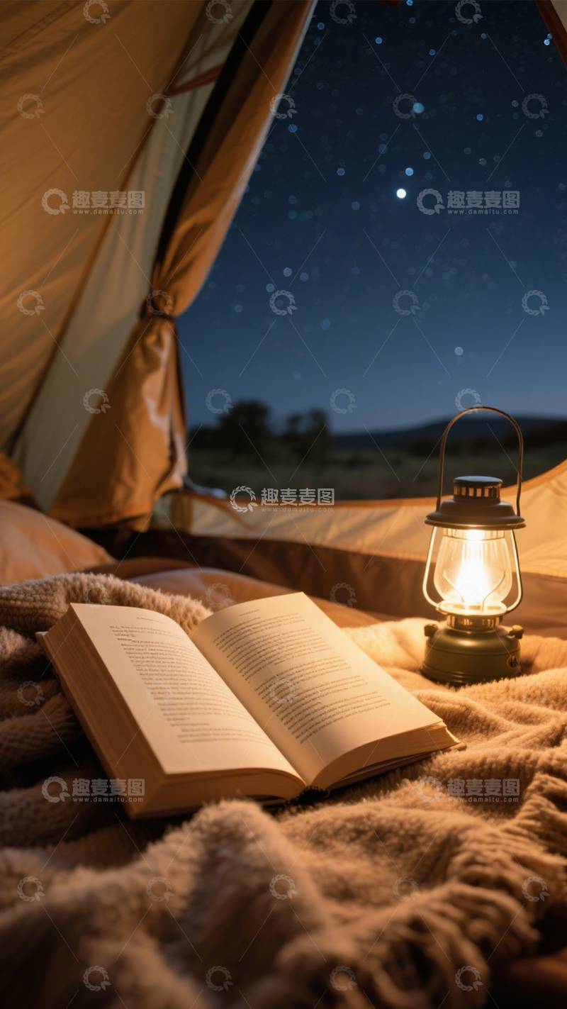 高清大图下载【趣麦麦图】露营帐篷夜读宁静2