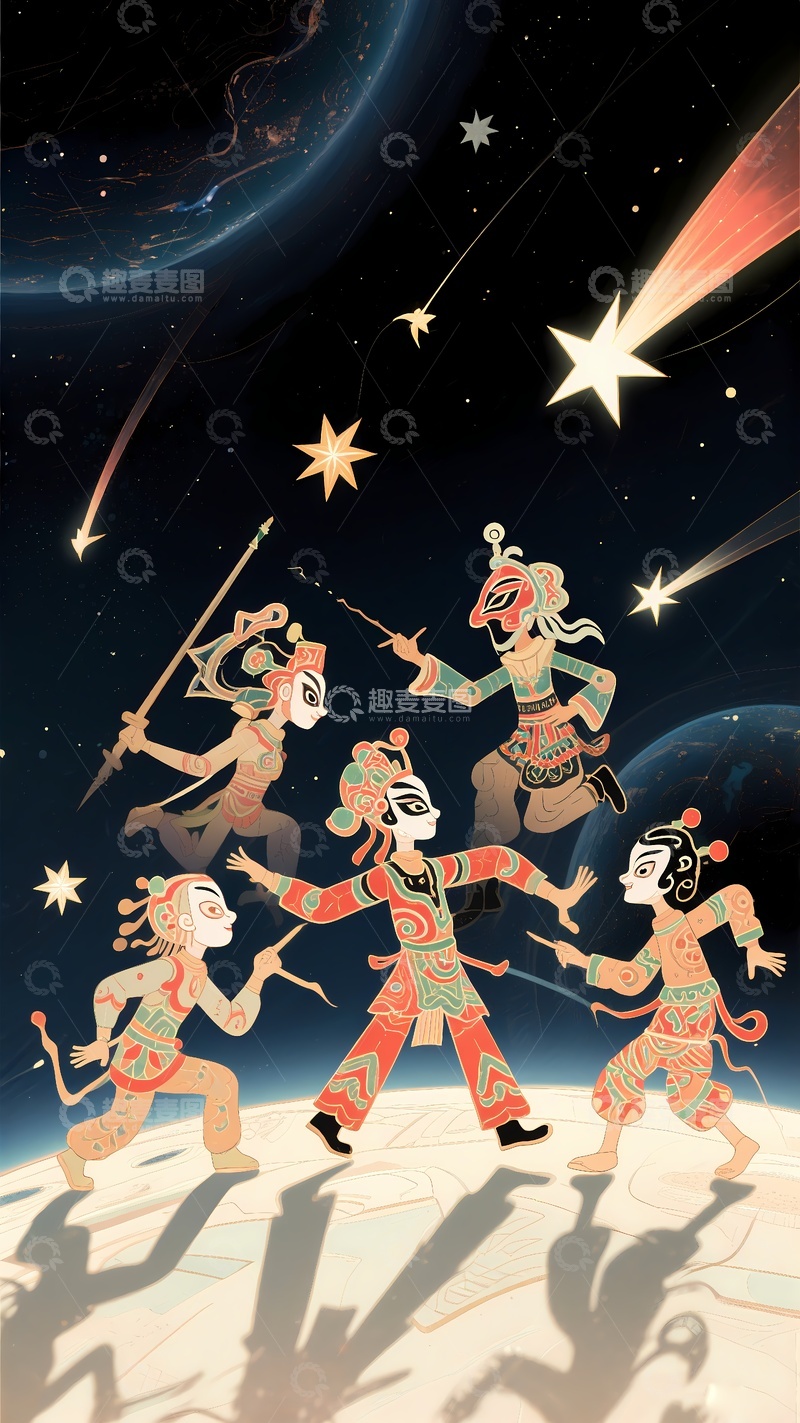 高清大图下载【趣麦麦图】手机壳图案皮影戏插图