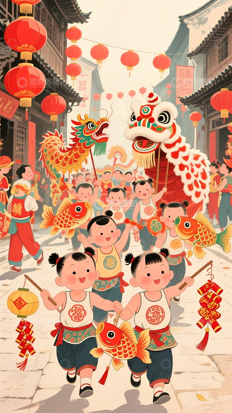 高清大图下载【趣麦麦图】手机壳图案舞狮