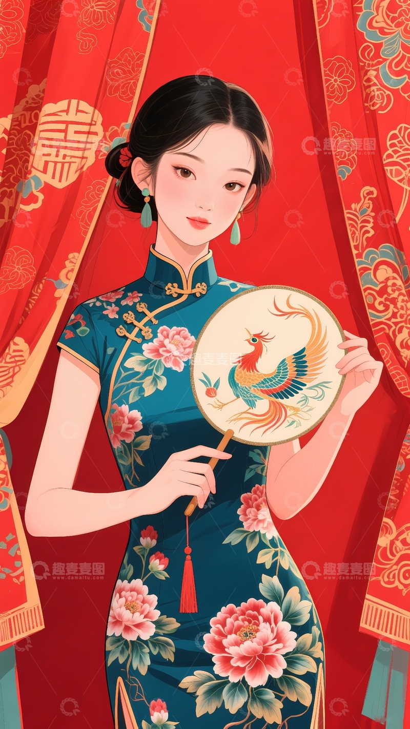 高清大图下载【趣麦麦图】手机壳图案旗袍美女