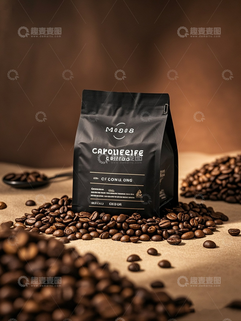 高清大图下载【趣麦麦图】黑袋咖啡与散落咖啡豆