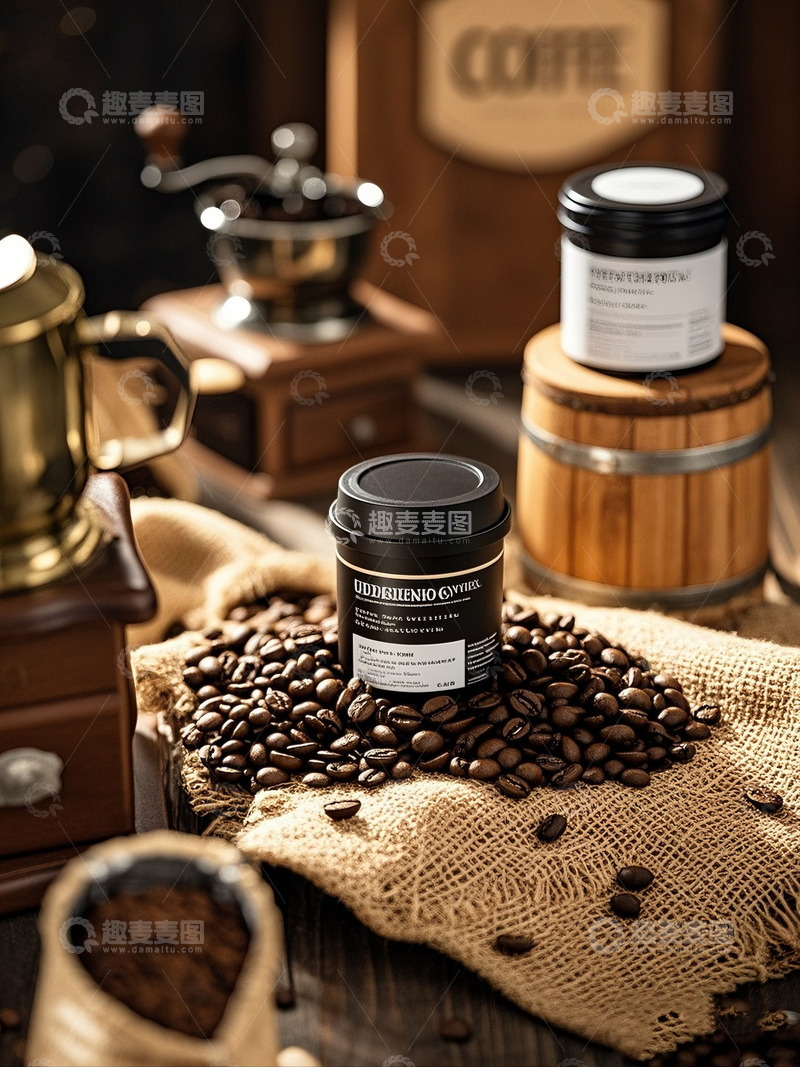 高清大图下载【趣麦麦图】咖啡与散落咖啡豆