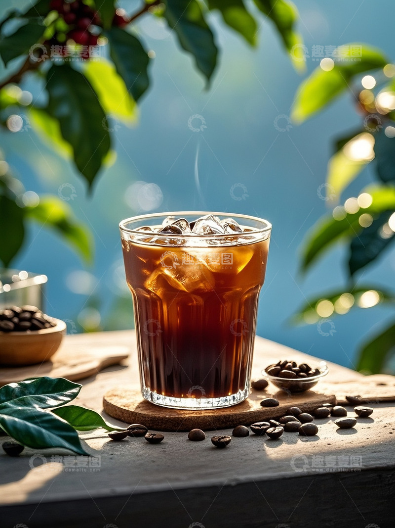 高清大图下载【趣麦麦图】冰爽咖啡与散落咖啡豆