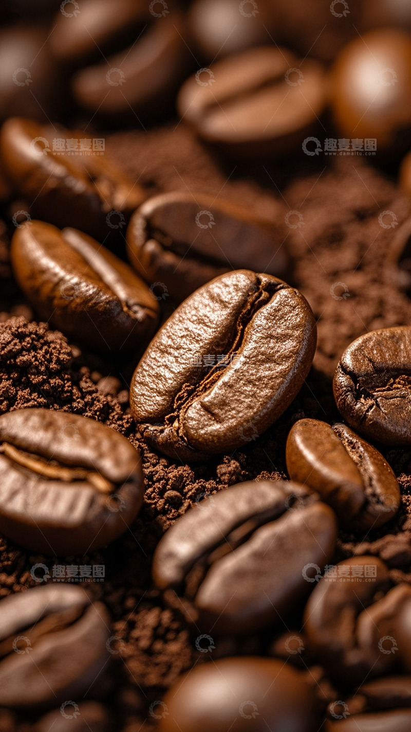 高清大图下载【趣麦麦图】烘焙咖啡豆与咖啡粉特写3