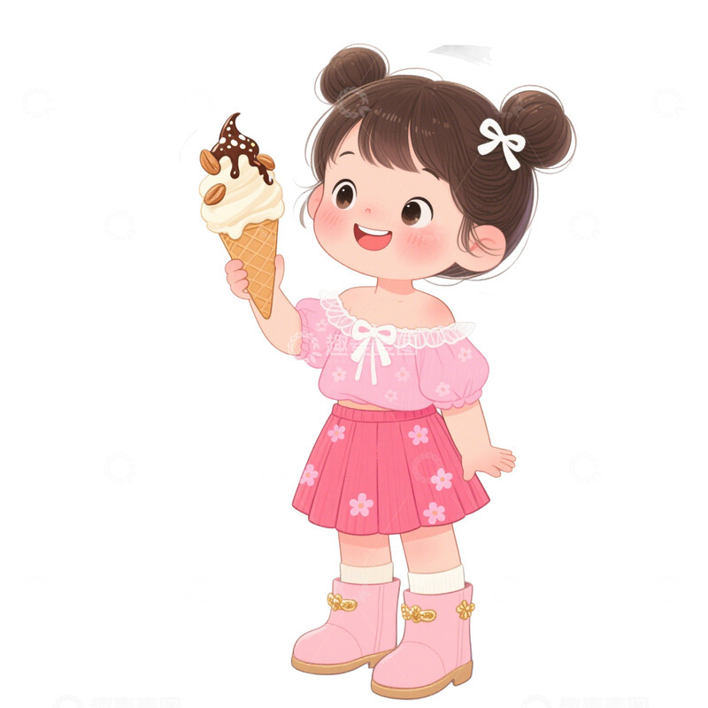 高清大图下载【趣麦麦图】卡通手绘可爱女孩吃冰淇淋1