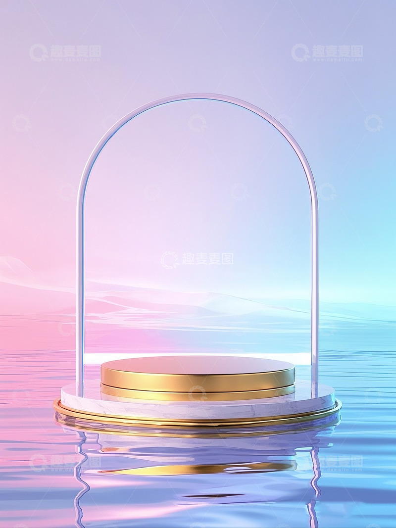 高清大图下载【趣麦麦图】梦幻水畔金色立体展示台