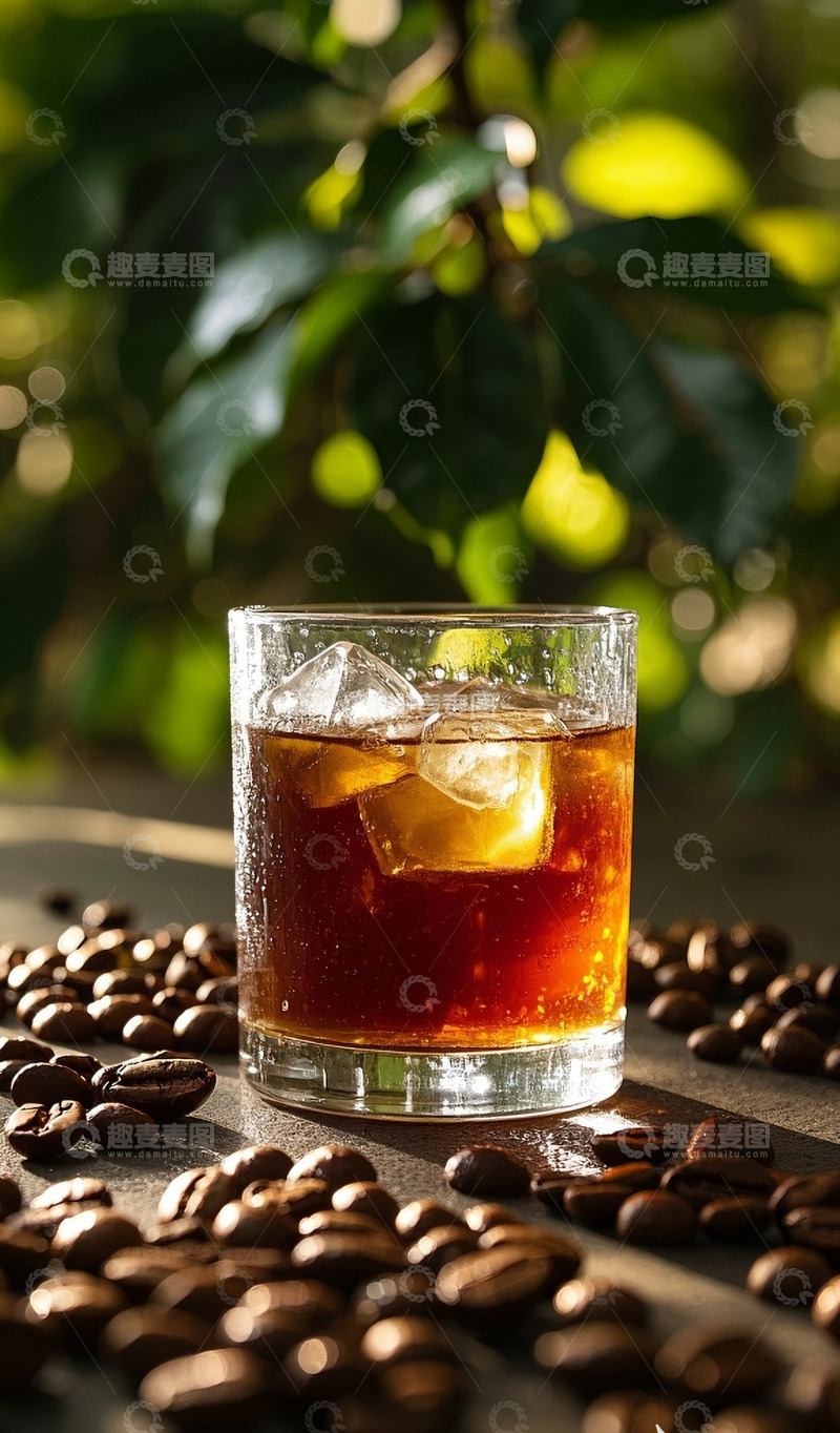 高清大图下载【趣麦麦图】冰咖啡与咖啡豆的惬意组合