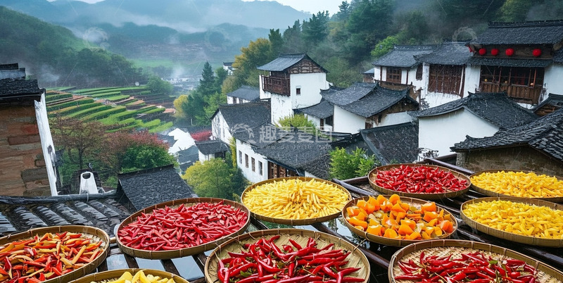高清大图下载【趣麦麦图】雨中村落的多彩丰收景象2