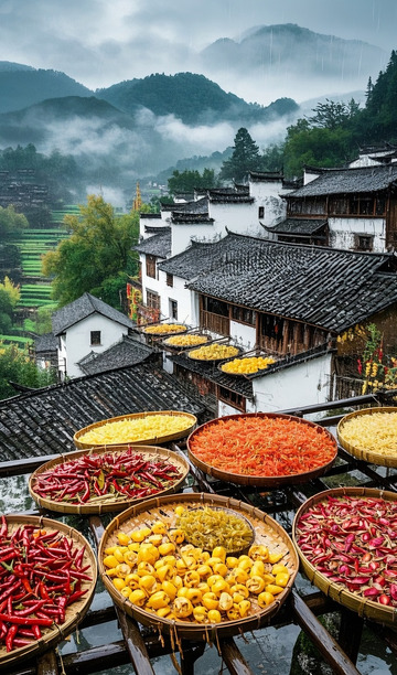 村落的多彩丰收景象