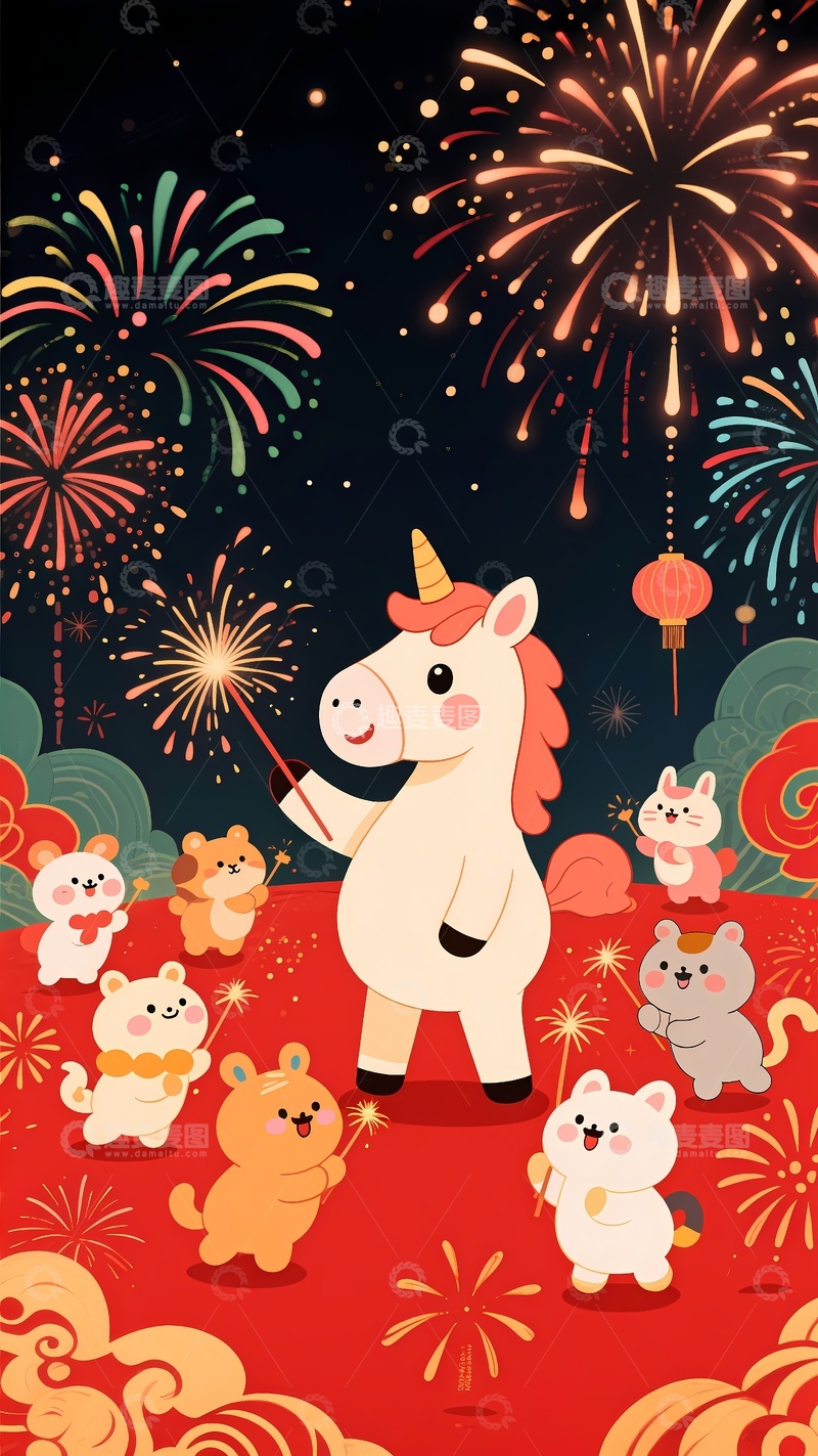 高清大图下载【趣麦麦图】手机壳图案春节马1