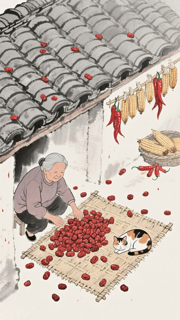 雨中老人与猫的农家生活