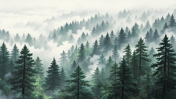 薄雾弥漫的烟雨森林