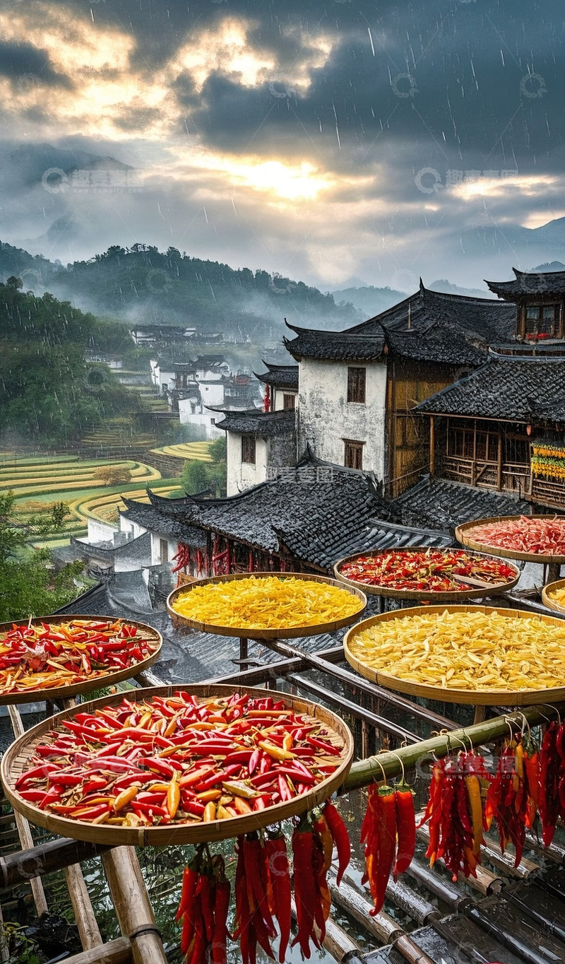 高清大图下载【趣麦麦图】村落的多彩丰收景象1