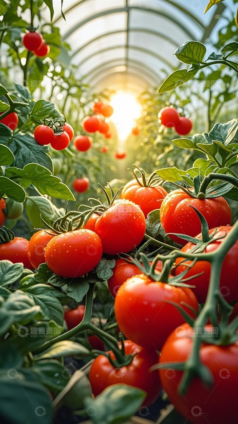 高清大图下载【趣麦麦图】温室里饱满的成熟番茄1