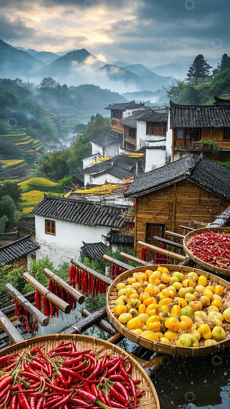 高清大图下载【趣麦麦图】村落的多彩丰收景象2