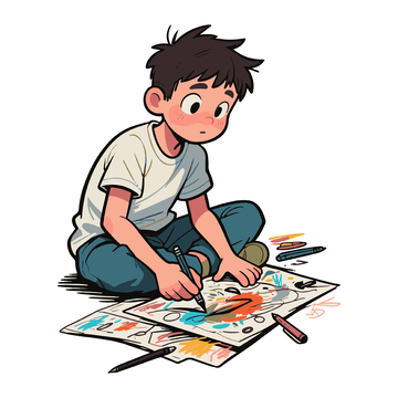 在画画的男孩