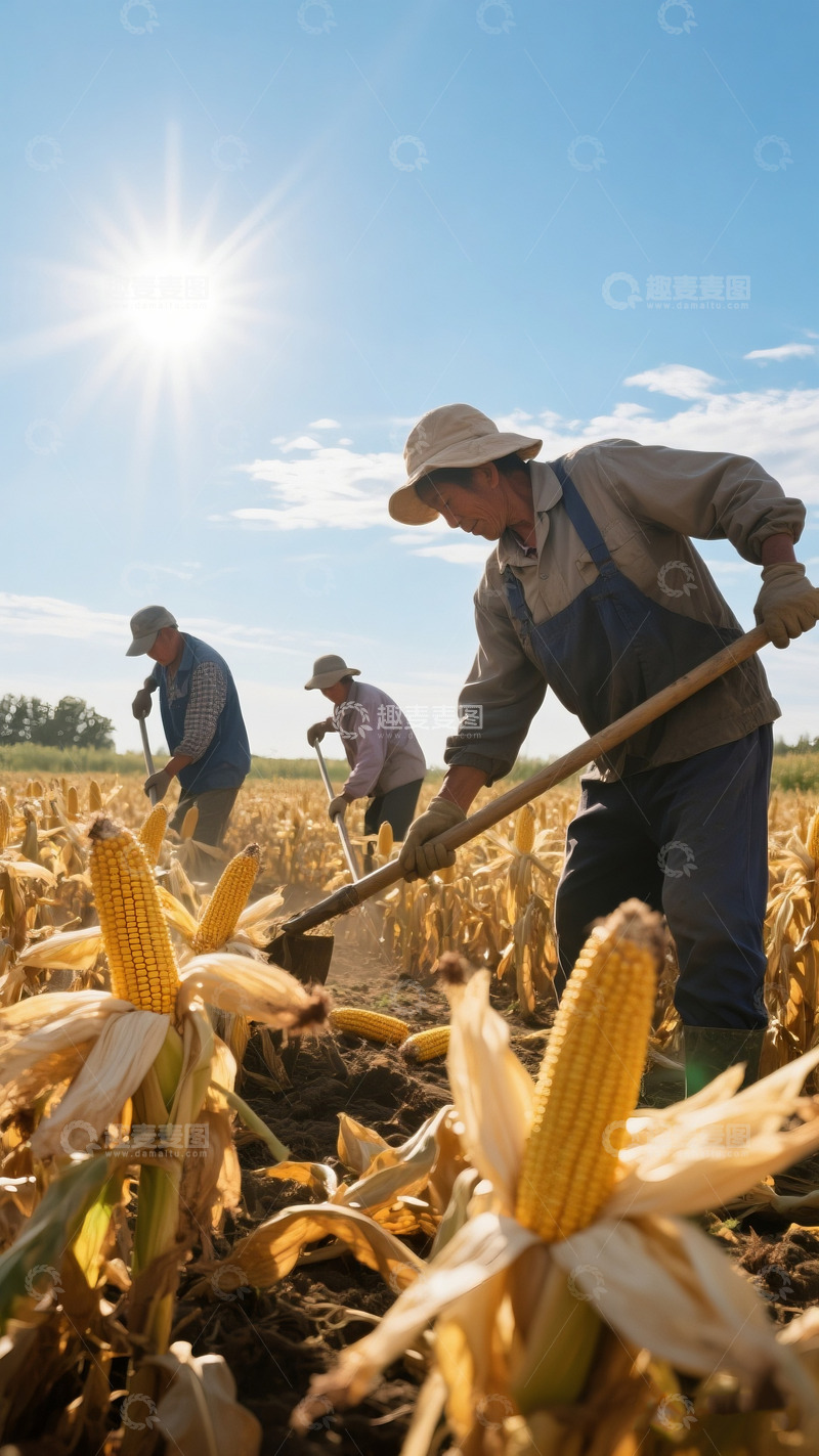 高清大图下载【趣麦麦图】夕阳下田间劳作的农民1